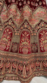 Thumbnail for Jyoti Fashion Women's Maroon Velvet Multi Thread Embroidered with Zircon Diamond Wedding Lehenga Choli - Distacart