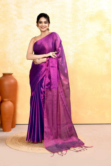 Piyari Fashion Women's Violet Dual Tone Organic Tissue Saree With Blouse Piece - Distacart