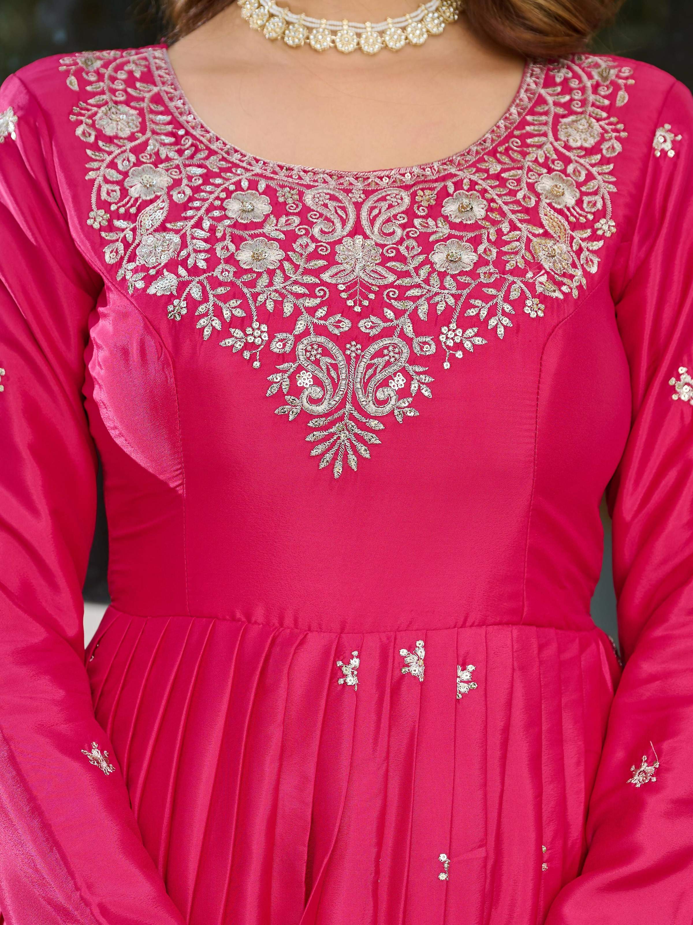 Joban Fashion Pink Kurta set with Pant Art silk Thread with Sequins work