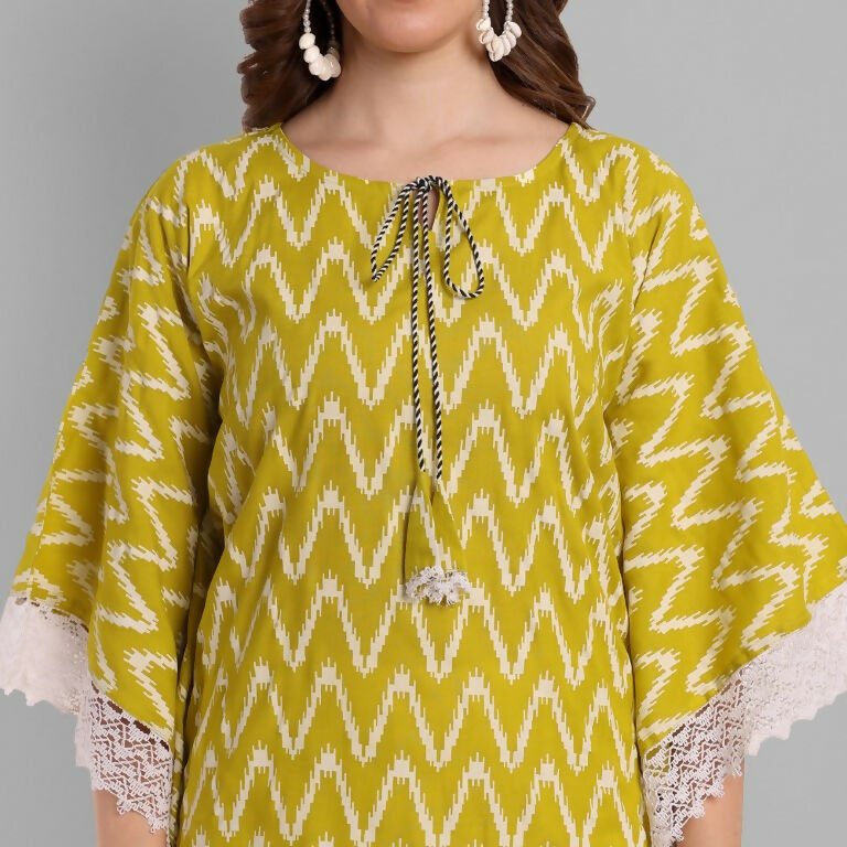 Alvano Beautiful Kaftan Kurta for Women and Girls Viscose Rayon Printed (Green) - Distacart