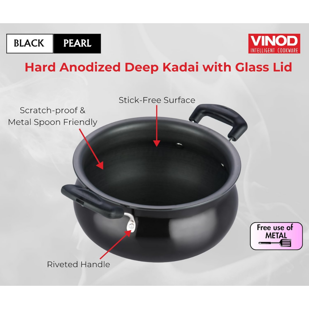 Vinod Black Pearl Hard Anodised Non Stick Handi with Lid - Dista