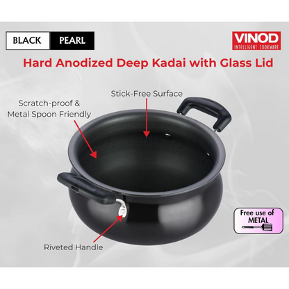 Vinod Black Pearl Hard Anodised Non Stick Handi with Lid - Dista