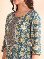 Thumbnail for Ode by House of Pataudi Printed Mirror Work Pure Cotton Kurta With Trousers & Dupatta - Distacart