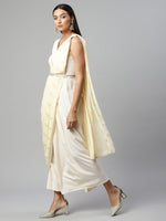 Thumbnail for Ahalyaa Women Off White Crepe Georgette Saree Dress With Printed Pallu - Distacart