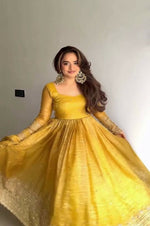 Thumbnail for Teeya Creation Elegant Mustard Yellow Solid Silk Anarkali Suit with Dupatta - Dista