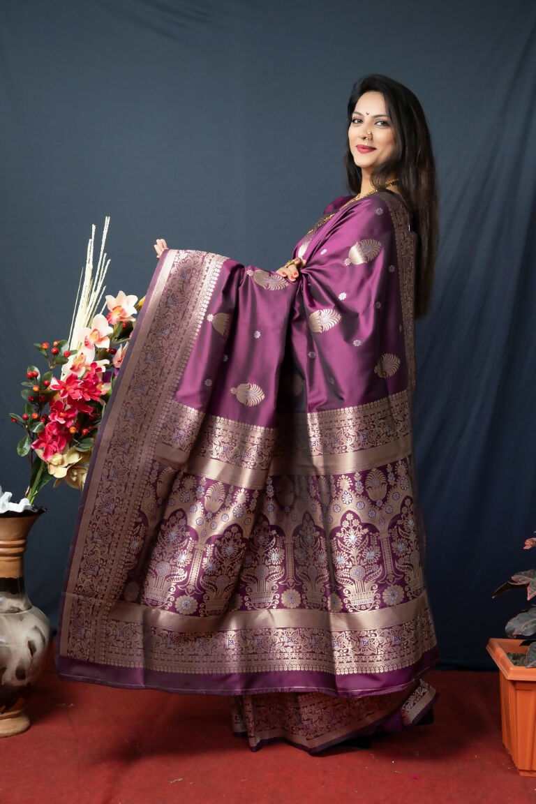 Jyoti Fashion Women's Wine Paithani Silk Zari Woven Saree with Blouse - Distacart