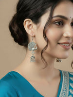 Thumbnail for NVR Women Peacock Design German Silver Oxidised Jhumka Earrings - Distacart
