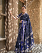Thumbnail for Preksha Creation Indian Style Banarasi Soft Silk Women Saree - Dark Blue - Distacart