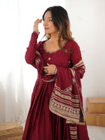 Thumbnail for Joban Fashion Maroon Kurta set with Pant Chinon silk Thread with Sequins work