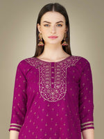 Thumbnail for Jyoti Fashion Women's Purple Cotton Magic Slub Embroidery & Sequence work Kurta with Trouser & Dupatta - Distacart