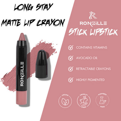 Ronzille Long Stay Matte Lip Crayon - Raspberry Rose - Dista