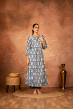 Thumbnail for Joban Fashion Blue Floral Hand Block Printed Cotton Kurta Pant Set - Distacart