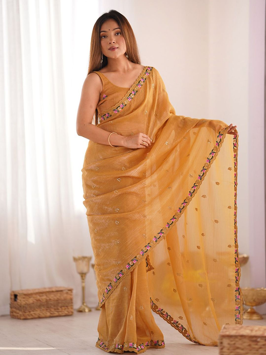 Mitera Embellished Sequinned Silk Blend Saree - Distacart