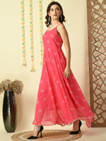 Thumbnail for Myshka Women's Pink Printed Georgette Party Dress - Distacart