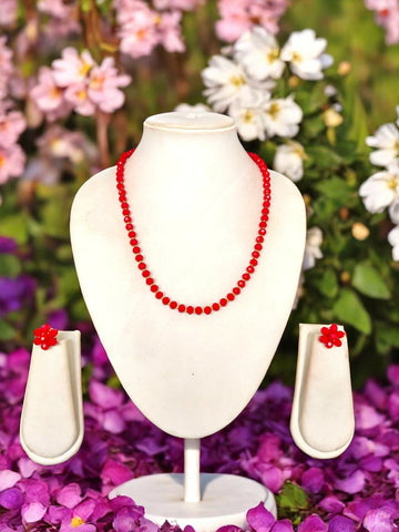 Inhanns Crystal Bloom – Single Line Necklace + Studs - Dark Red - Distacart