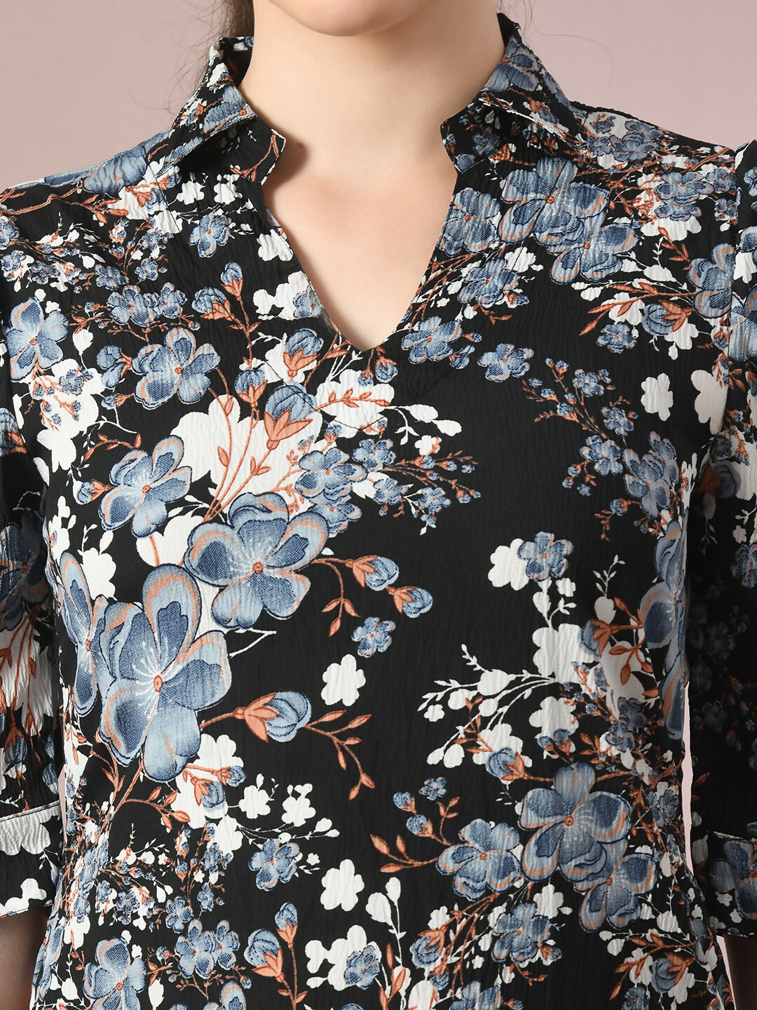 Myshka Women's Black Printed Shirt Collar Fit and Flare Party Dress - Distacart