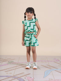 Thumbnail for Snakes and Ladders Girls Green Table Print Top and Shorts Sets from Siblings Collection - Distacart