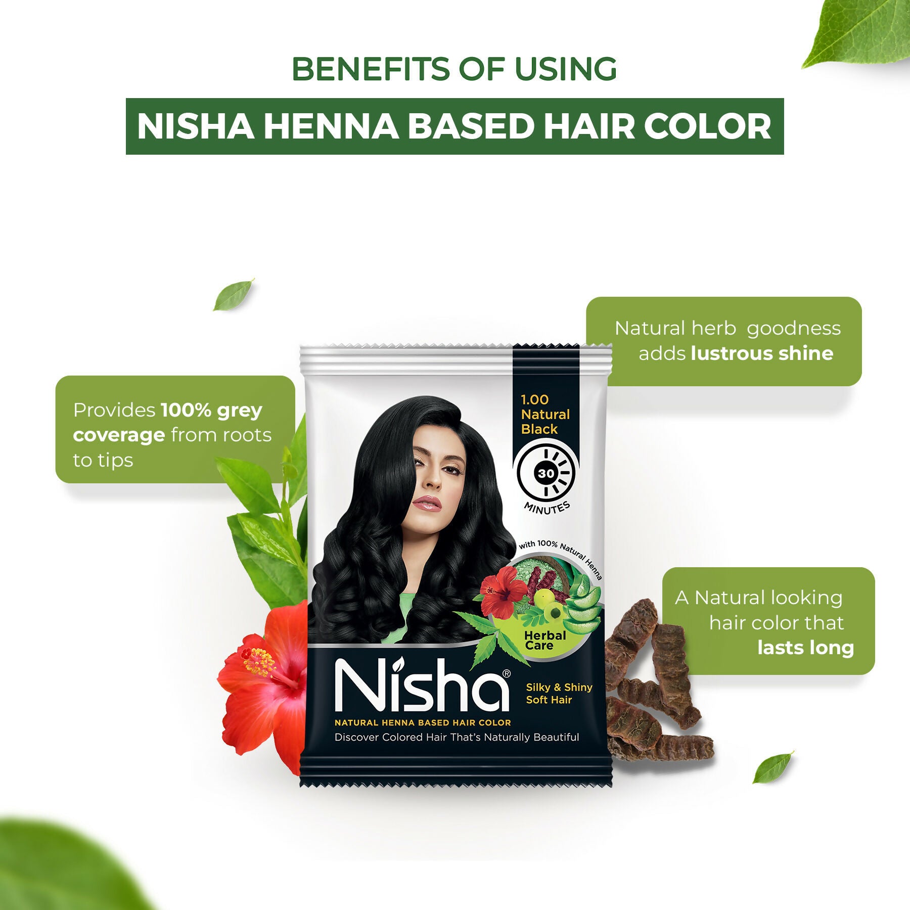 Nisha Henna Based Hair Colour For Women & Men Natural Black - Distacart