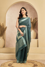 Thumbnail for Vastranavya Morpeach Digital Printed Linen Ready To Wear Pocket Saree with Unstitched Blouse - Distacart