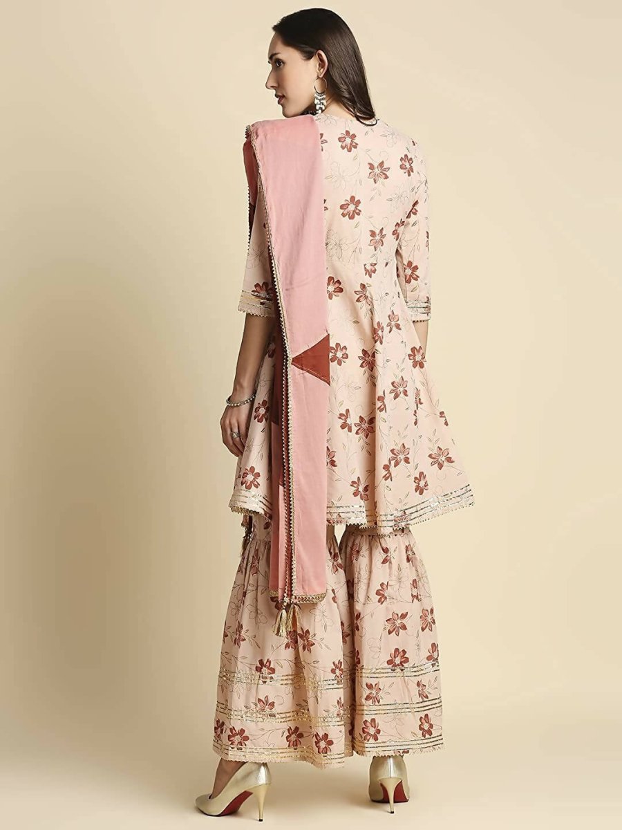 Anubhutee Women's Peach Kurta Sharara with Dupatta Set - Distacart