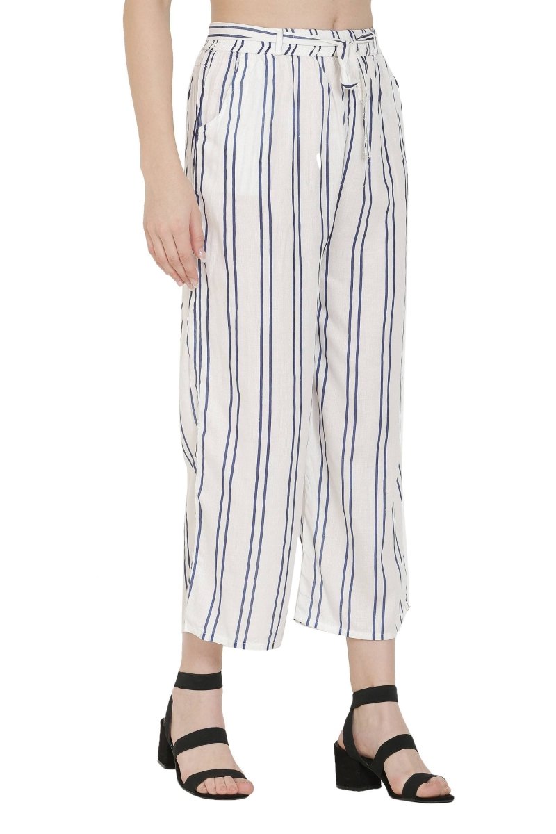 Asmaani White Color Rayon Fabric Stripped Palazzo
