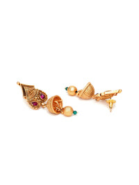 Thumbnail for Temple Choker with Matching Jhumki Jewellery Set (Gold) - Ruby Raang - Distacart