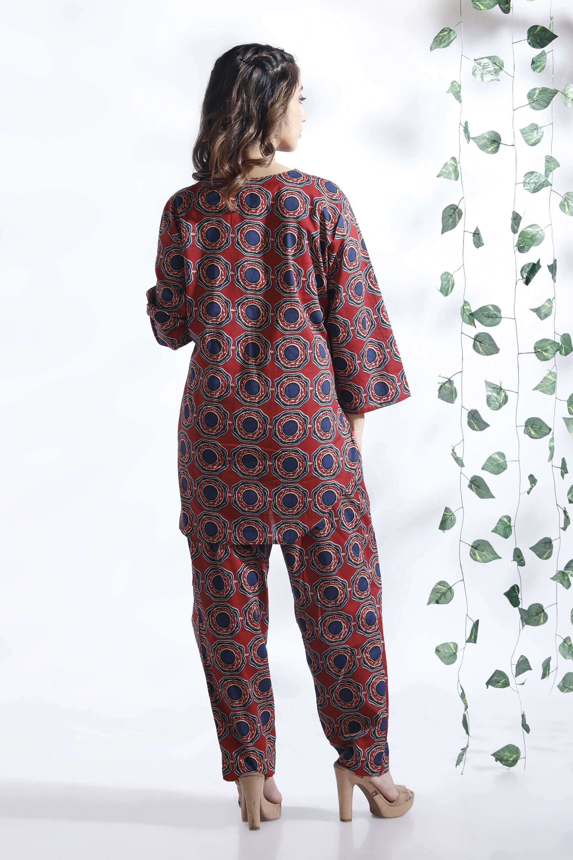 Breathables Abstract Cotton Co-Ord Set – Red - Dista