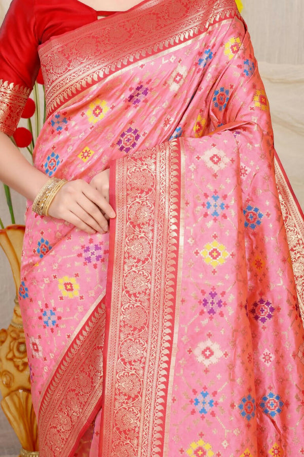 Jyoti Fashion Women's Baby Pink Patola Silk Zari Woven Saree with Blouse - Distacart