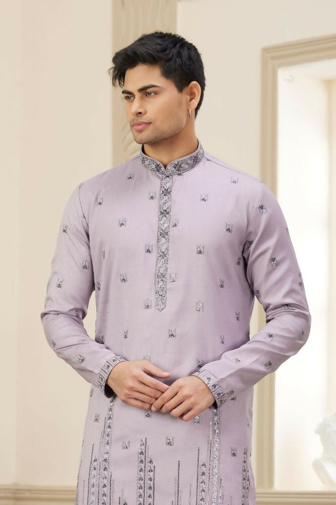 Raivat Ethnic Art Silk Thread Work Kurta Pajama In Purple Colour - Distacart