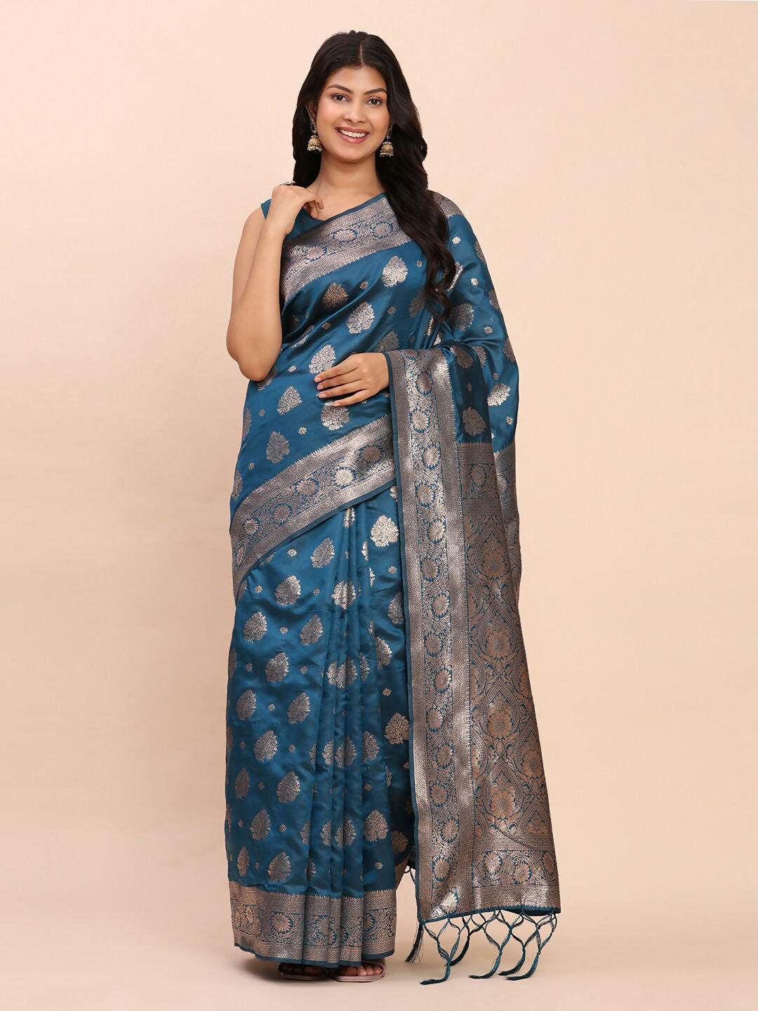 Astita Banarasi Silk Teal Blue Saree