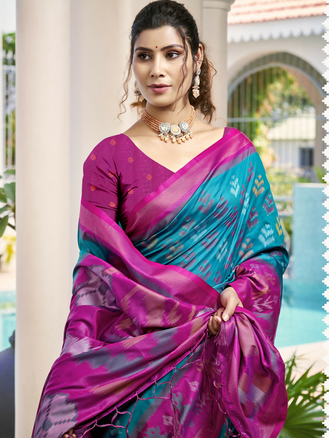 Astita Pochampalli Silk Sky Blue Saree