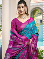 Thumbnail for Astita Pochampalli Silk Sky Blue Saree