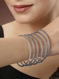 Thumbnail for NVR Women's Set of 6 Silver-Toned German Silver Oxidised Bangles - Distacart