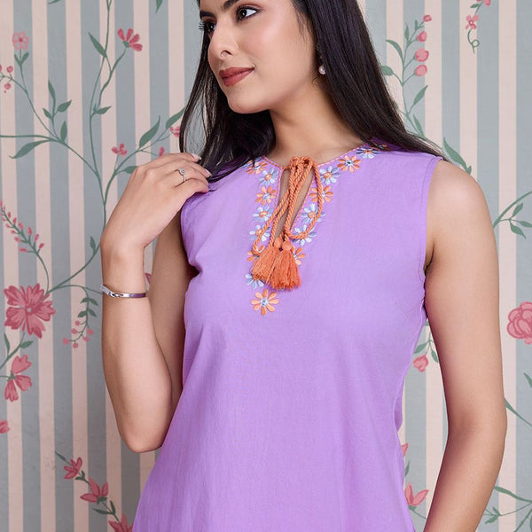 Ode by House of Pataudi Pure Cotton Straight Kurta with Palazzos - Distacart