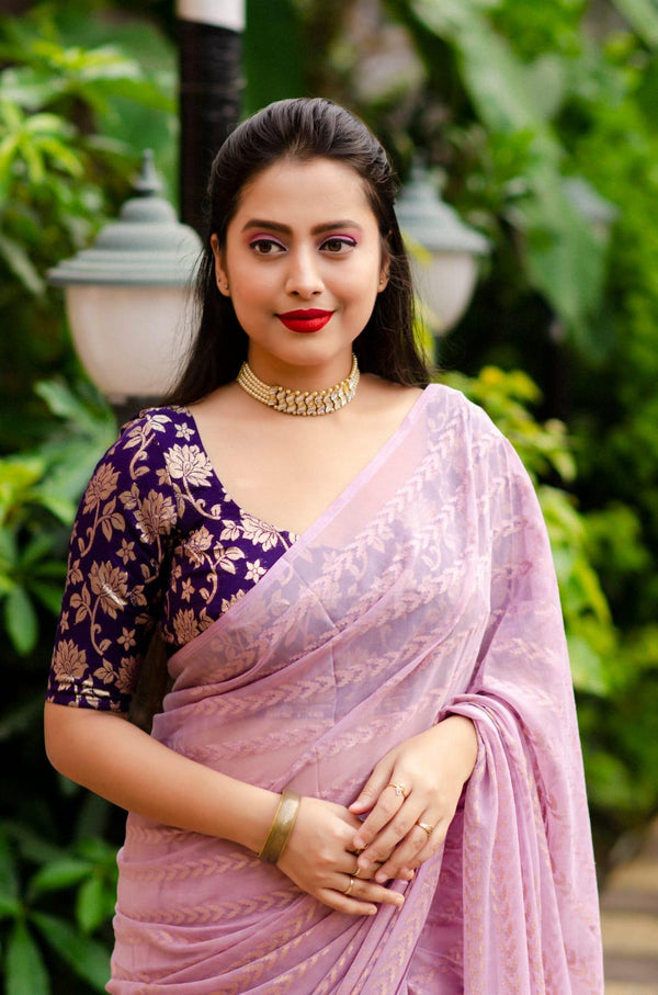 Onion Poly Crepe Tie And Dye Saree with Unstitched Blouse - A2M