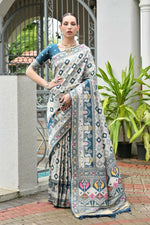 Thumbnail for Vishnu Weaves Women's Rama Banarasi Silk Patola Zari Woven Saree with Blouse
