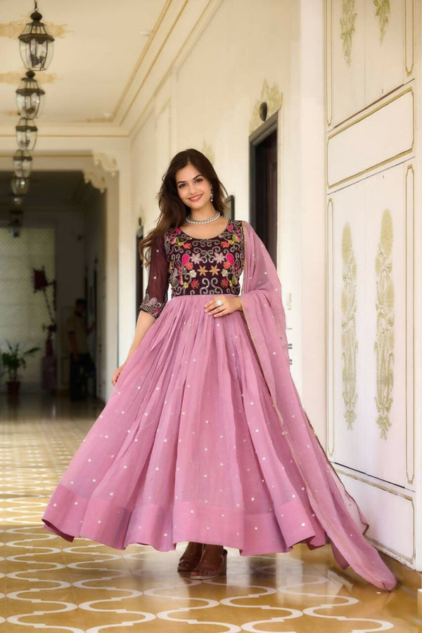 Buy Aastha Fashion Pink Simmer sequence Embroidery with thread