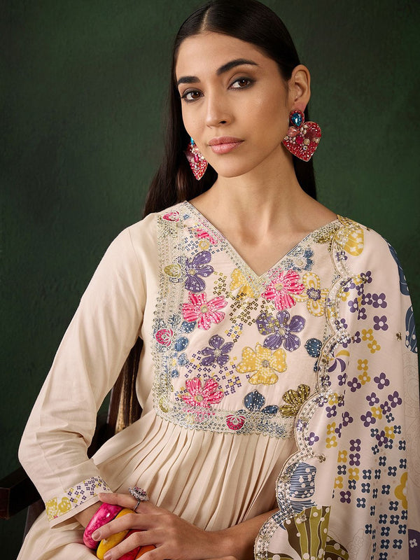 Sangria Embroidered & Digital Printed Kurta & Trousers with Dupatta