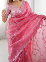 Thumbnail for Joban Fashion Pink Gold Crush Saree With Thread with Sequins work
