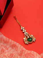 Thumbnail for Ruby Raang Heart Kundan Maang Tikka - Distacart