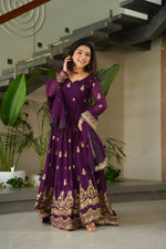 Thumbnail for Joban Fashion Purple Georgette Sequence Embroidery Work Kurta Set