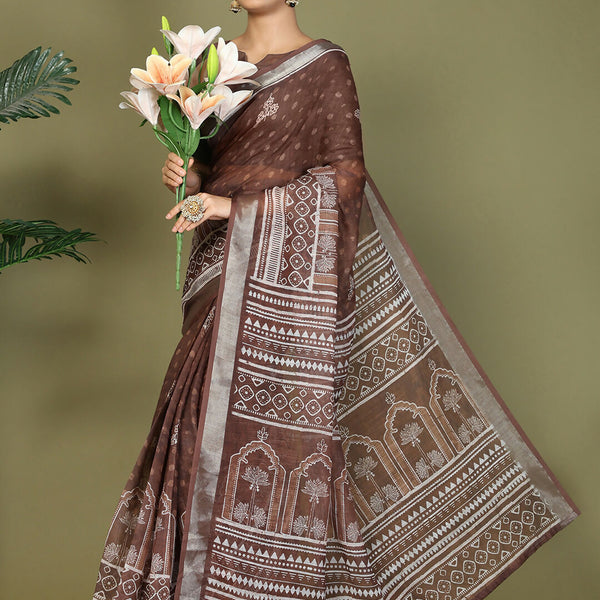 Astita Cotton Brown Saree