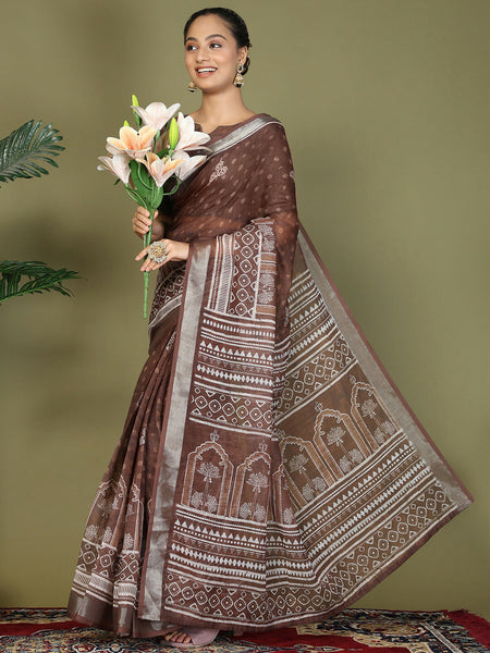 Astita Cotton Brown Saree