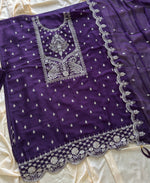 Thumbnail for KC Purple Wedding Wear Embroidered Crush Silk Salwar Suit - Dista