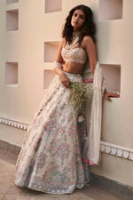 Thumbnail for Jyoti Fashion Cream Thread Embroidery Georgette Designer Lehenga Choli with Dupatta - Distacart