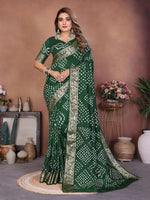 Thumbnail for Aastha Fashion Green Pure Dola Silk Handmade Original Bandhej Saree - Distacart