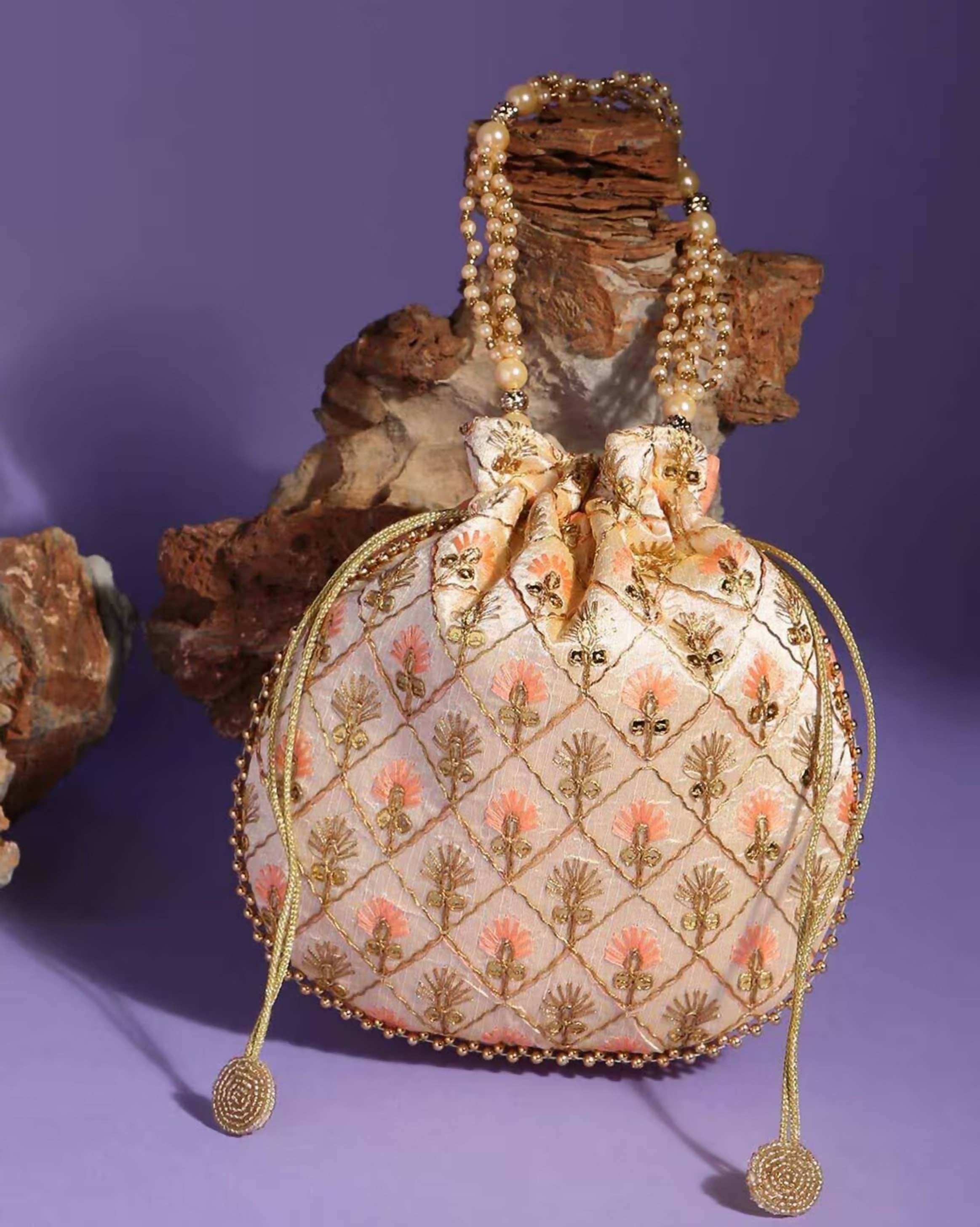 Joban Fashion Embellished Potli Bag - Peach