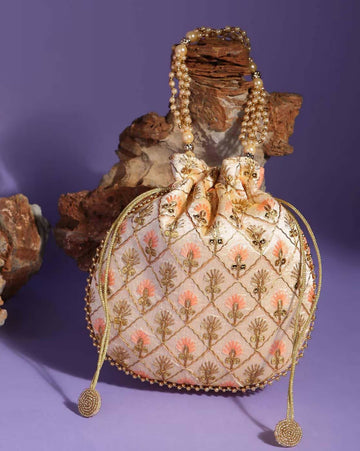 Joban Fashion Embellished Potli Bag - Peach - Dista