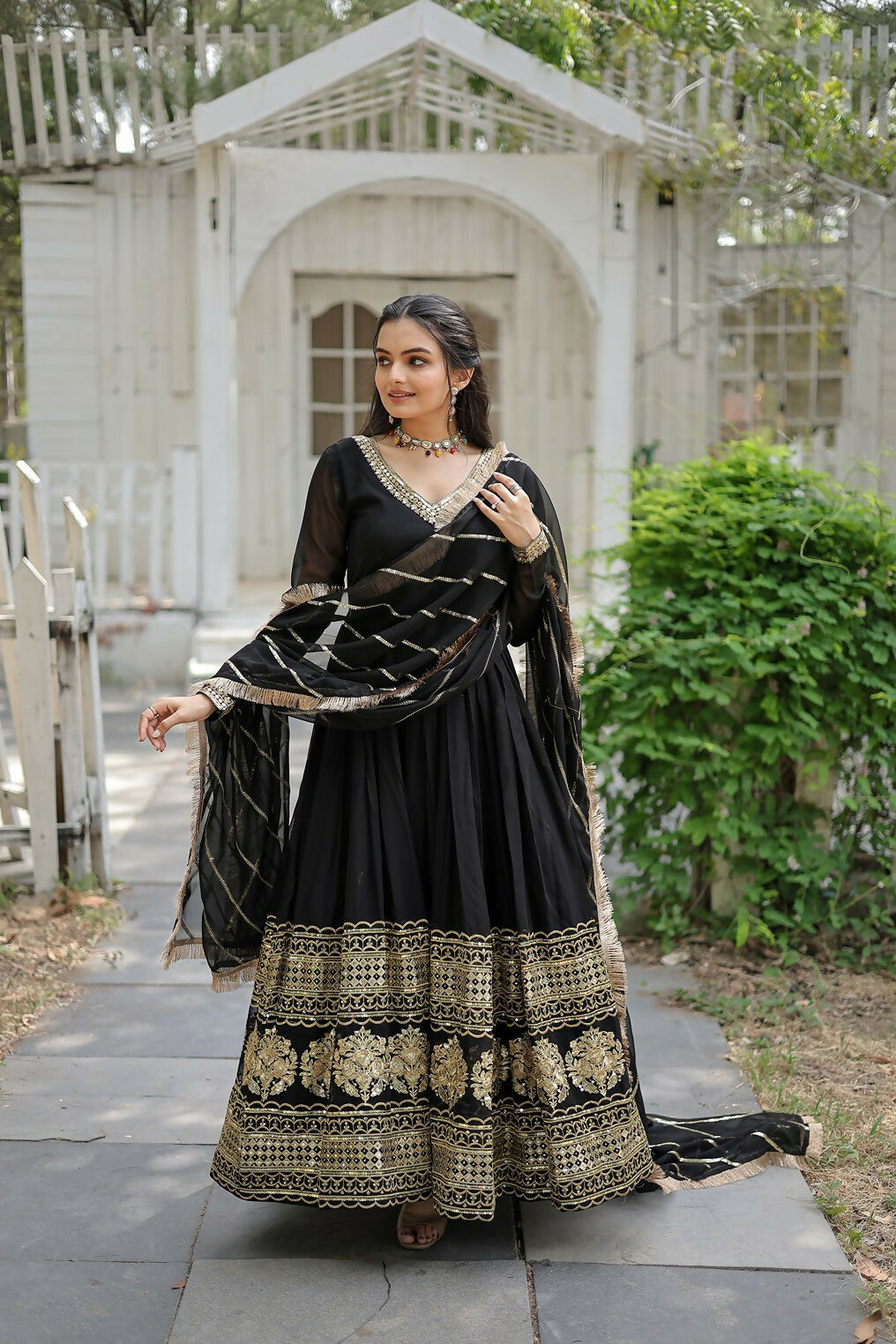 Joban Fashion Black Georgette Sequence Embroidery Work Kurta Set