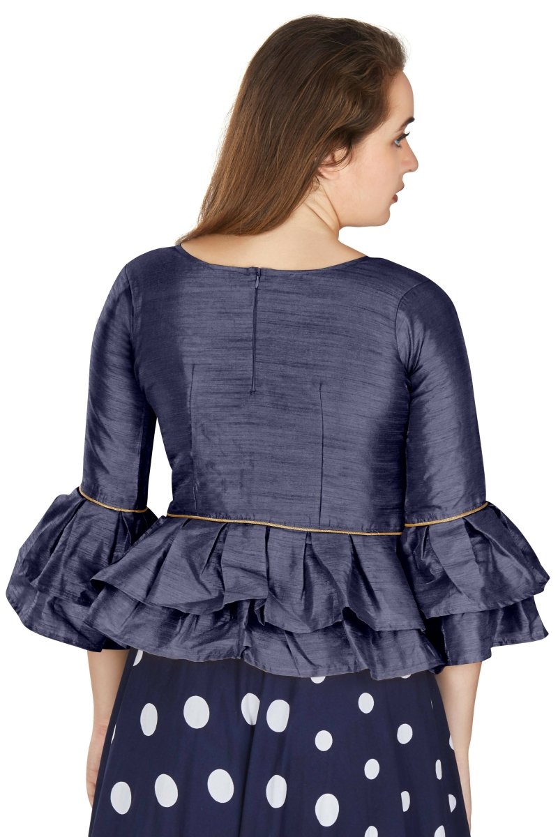Aastha Fashion Women's Navy Blue Art Silk Bell Sleeves attire with Poly Cotton Lining Blouse - Distacart